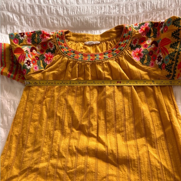 THML Yellow Blouse with Embellished Pleats and Embroidery Floral Pattern - Picture 2 of 8